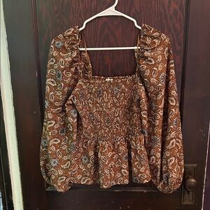 Blu Pepper Brown Paisley Smocked Blouse